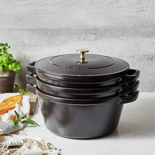 Staub 4 Piece Cast Iron Stackable Set - Matte Black