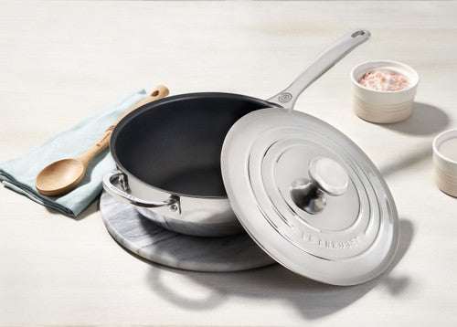 Le Creuset Premium Stainless Steel 3.5 Quart Nonstick Saucier with Lid