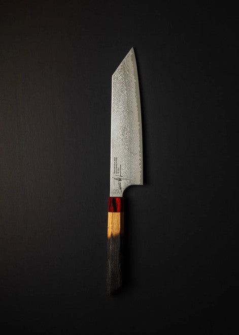 Edward Lee Black Damascus Steel 8" Chefâs Knife with Makerâs Mark Bourbon Barrel Handle