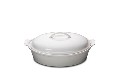 Le Creuset Stoneware Heritage 4 Quart Covered Oval Casserole - White