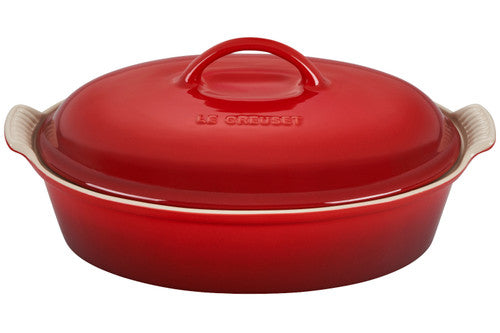 Le Creuset Stoneware Heritage 4 Quart Covered Oval Casserole - Cerise