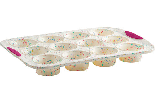 Trudeau Structured Silicone 12 Count Muffin Pan - White Confetti