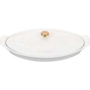 Le Creuset 1.75 Quart Fish Baker - White with Gold Knob