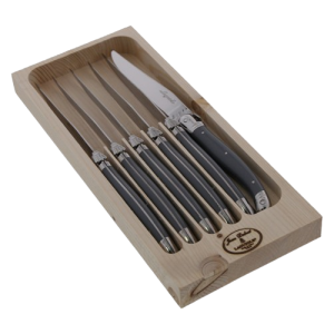 Jean Dubost Steak Knives with Gray Handles in Tray - Set of 6
