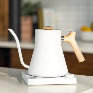 Stagg EKG Electric Kettle Matte White with Maple Accents - 0.9 Liters