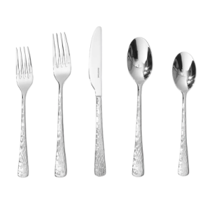 KINGSTONE Hammered Silverware Set, 18/10 Stainless Steel Premium Cutlery with Unique Ripple Handles Design Mirror Polished