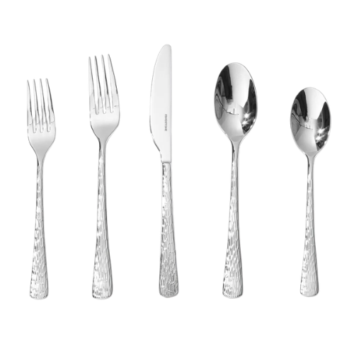 KINGSTONE Hammered Silverware Set, 18/10 Stainless Steel Premium Cutlery with Unique Ripple Handles Design Mirror Polished