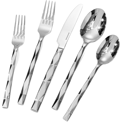 KINGSTONE Silverware Set, Luxury 20 Piece Flatware Set for 4, 18/10 Stainless Steel Cutlery Set with Diamond Cut Pattern