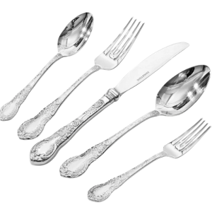 KINGSTONE Vintage Carved Silverware Set, 5-Piece 18/10 Stainless Steel Flatware