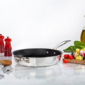 Le Creuset Premium Stainless Steel 12.5" Deep Nonstick Fry Pan with Helper Handle