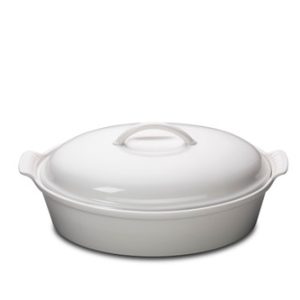 Le Creuset Stoneware Heritage 4 Quart Covered Oval Casserole - White