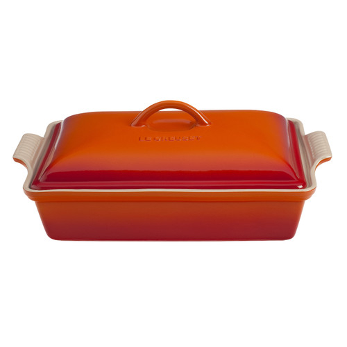 Le Creuset Stoneware Heritage 4 Quart Covered Rectangular Casserole - Flame