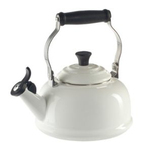 Le Creuset Enamel on Steel 1.7 Quart Whistling Tea Kettle with Phenolic Knob - White