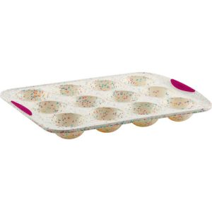 Trudeau Structured Silicone 12 Count Dome Muffin Pan - White Confetti